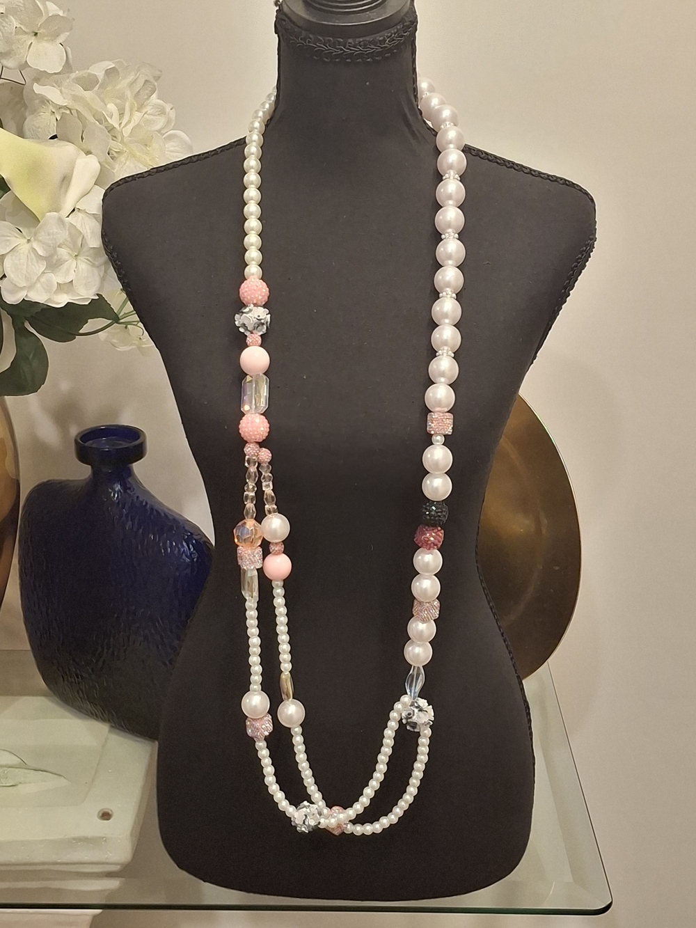 Handmade Elegant Pink Pearl Multi-Strand Necklace